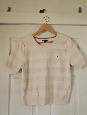 Tommy Hilfiger Cream & White Striped Short Sleeve Knit Top